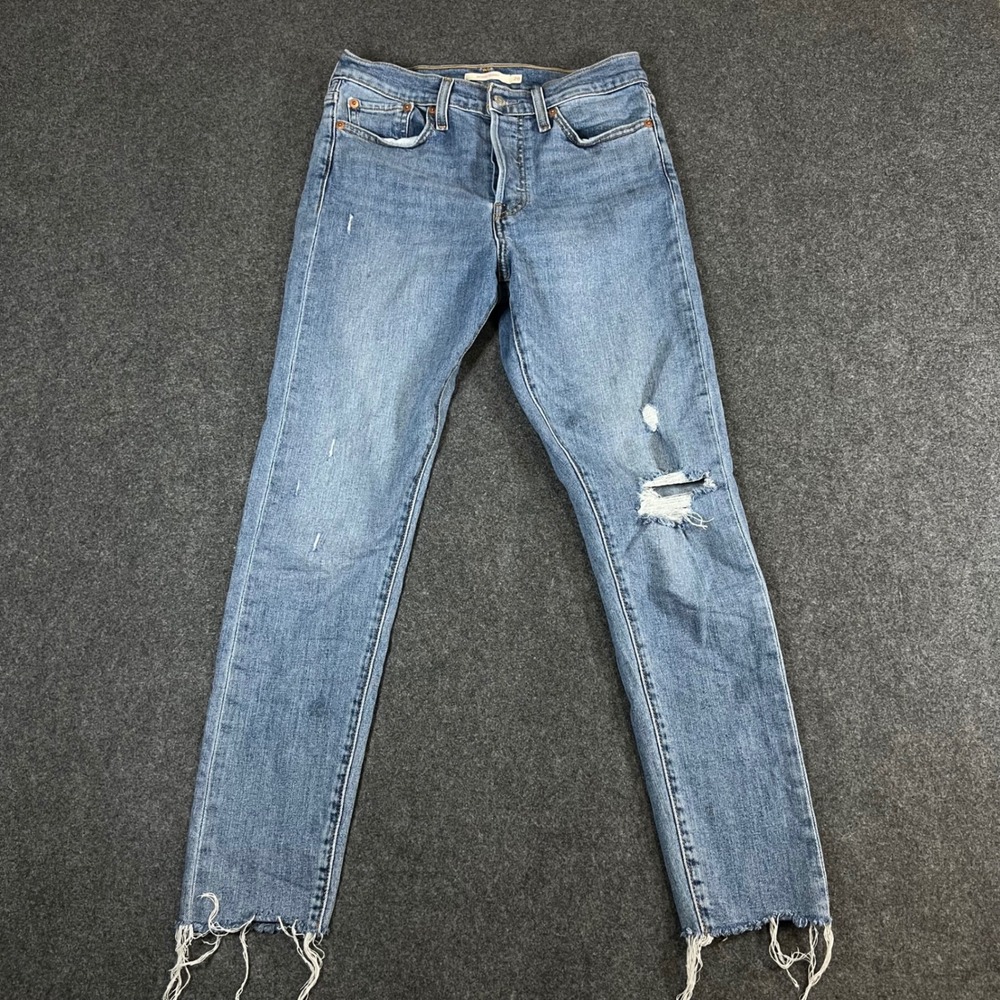 Levis Wedgie Skinny Jeans 28 Medium Wash Distressed Raw Hem High Rise Denim